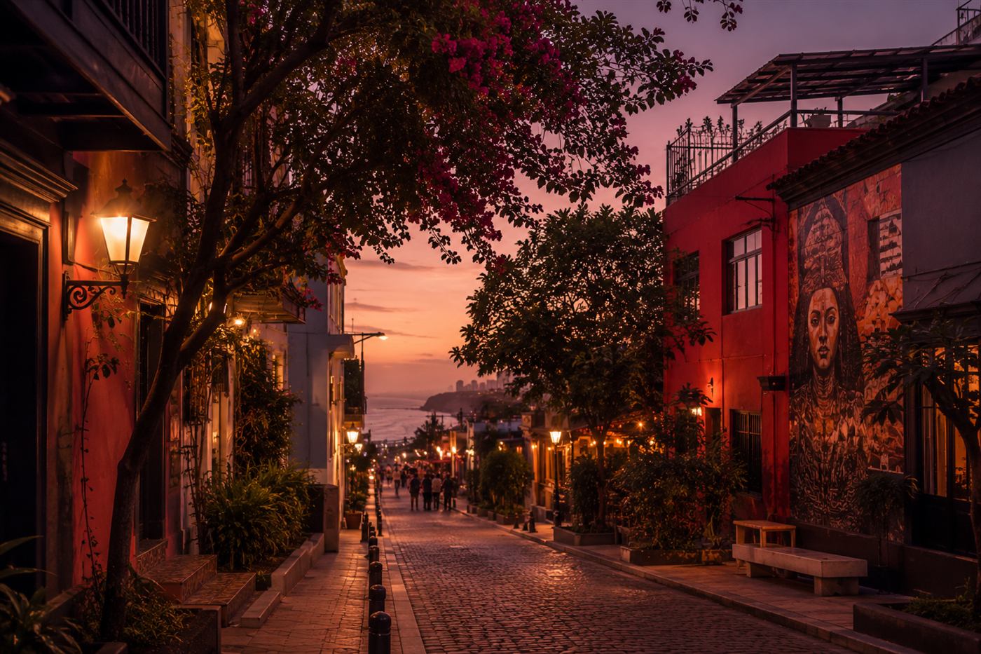 Ruelles colorées et ambiance artistique du quartier de Barranco à Lima
